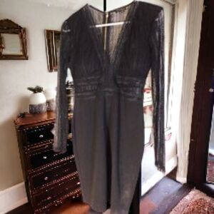 Shinestar Black Long Sleeve Cocktail Dress Beautiful Lace Top and Sleeves Size M